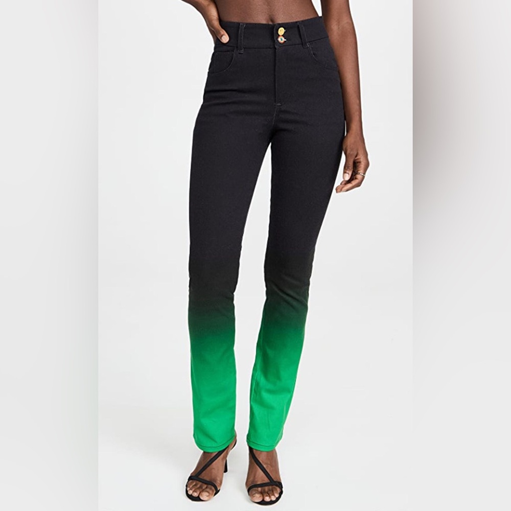 Black and Green Straight Leg Jeans